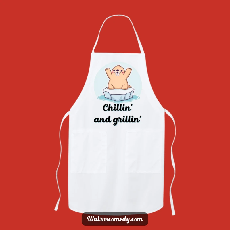 Funny Kawaii Walrus Sunbathing Apron: Kitchen Fun Funny Gift!