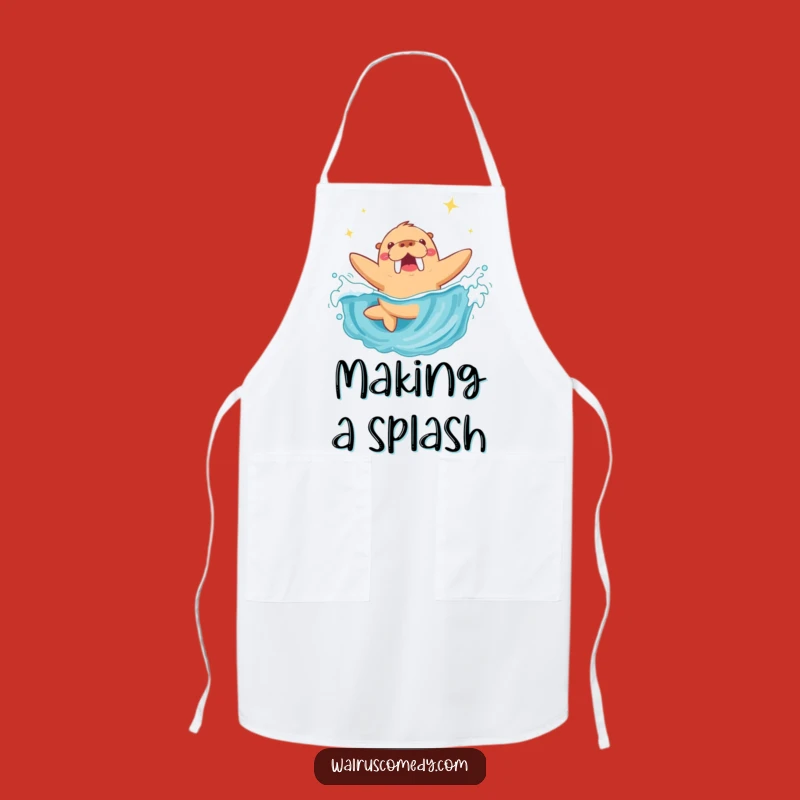 Funny Walrus Diving Wave Apron: Hilarious Chef's Gift for Seaside Cooks
