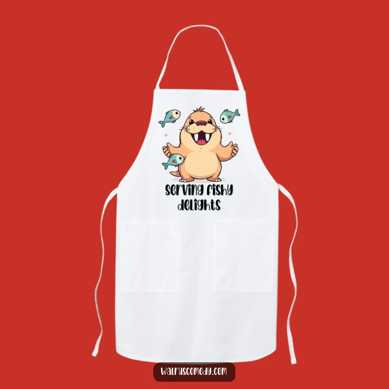 Funny Walrus Juggling Fish Apron: Happy Grin - Kitchen Funny Gift for Cooks