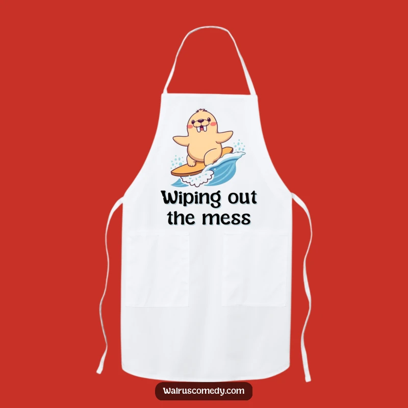 Funny Surfing Walrus Apron - Kitchen Wave Rider, Whimsical Funny Gift