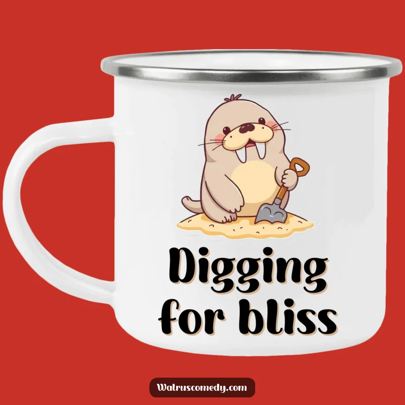 Funny Digging Walrus Sand Shovel Camping Mug - Beach Outdoor Cup Gift