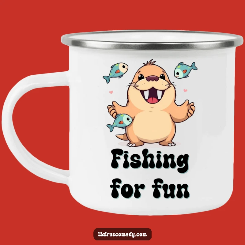 Funny Walrus Juggling Fish Camping Mug: Happy Grin - Outdoor Funny Gift