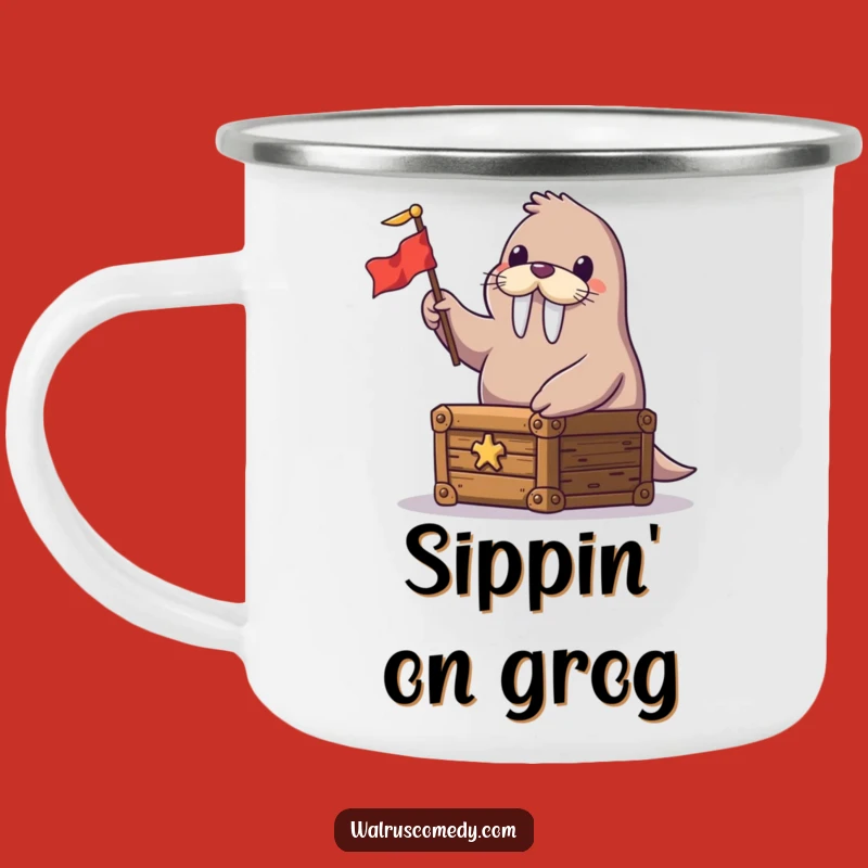Funny Happy Walrus Treasure Chest Camping Mug - Adventure Ready & Humorous