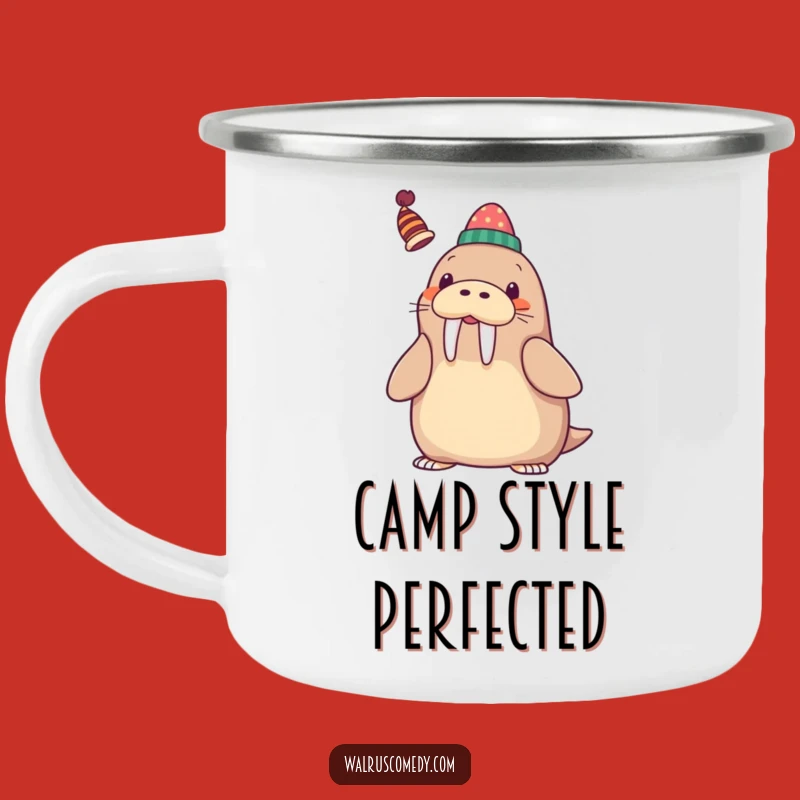 Funny Kawaii Walrus Hat Tusk Camping Mug - Whimsical Outdoor Fun, Humorous Gift