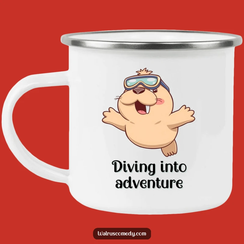 Funny Walrus Diving Camping Mug: Playful Goggles & Smile - Outdoor Funny Gift