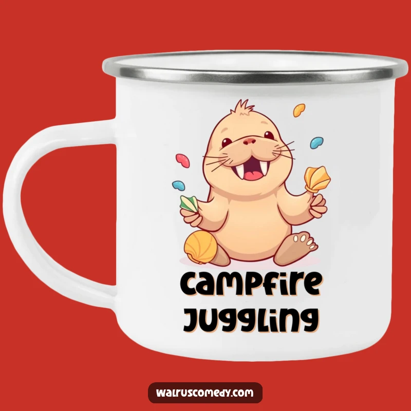Funny Walrus Juggling Seashells Camping Mug, Outdoor Joy, Perfect Funny Gift
