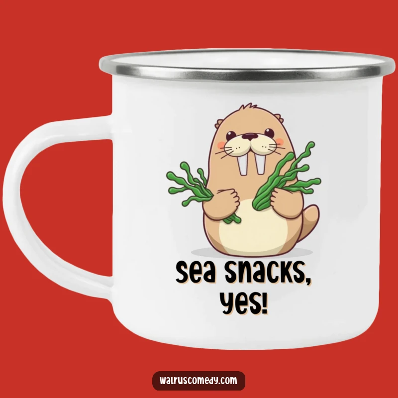 Funny Walrus Seaweed Bouquet Camping Mug - Durable Cartoon Walrus Enamel Cup, Great Funny Gift