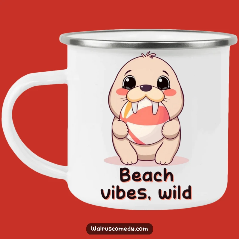 Kawaii Walrus Beach Ball Camping Mug - Adorable Camp Fun, Perfect Funny Gift