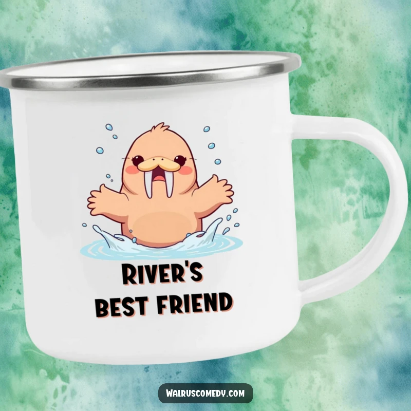 Funny Kawaii Walrus Splashing Water Camping Mug, an energetic walrus splashing water, durable and fun outdoor mug.