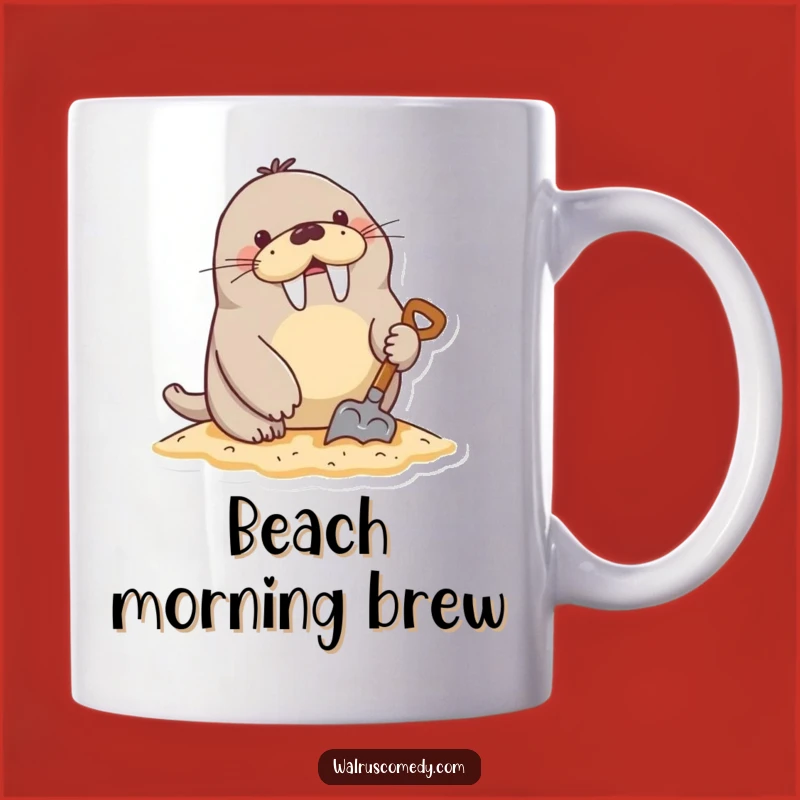 Funny Digging Walrus Sand Shovel Mug - Beach Fun Gift for Him or Her