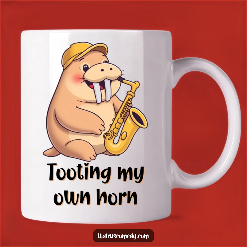 Funny Walrus Saxophone Mug: Happy Musician with Cap - Jazz Gift Idea
