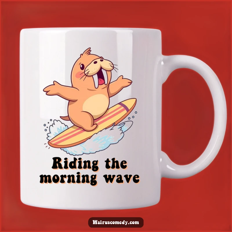 Funny Walrus Surfing Mug: Excited Rider with Splash - Hilarious Surf Gift