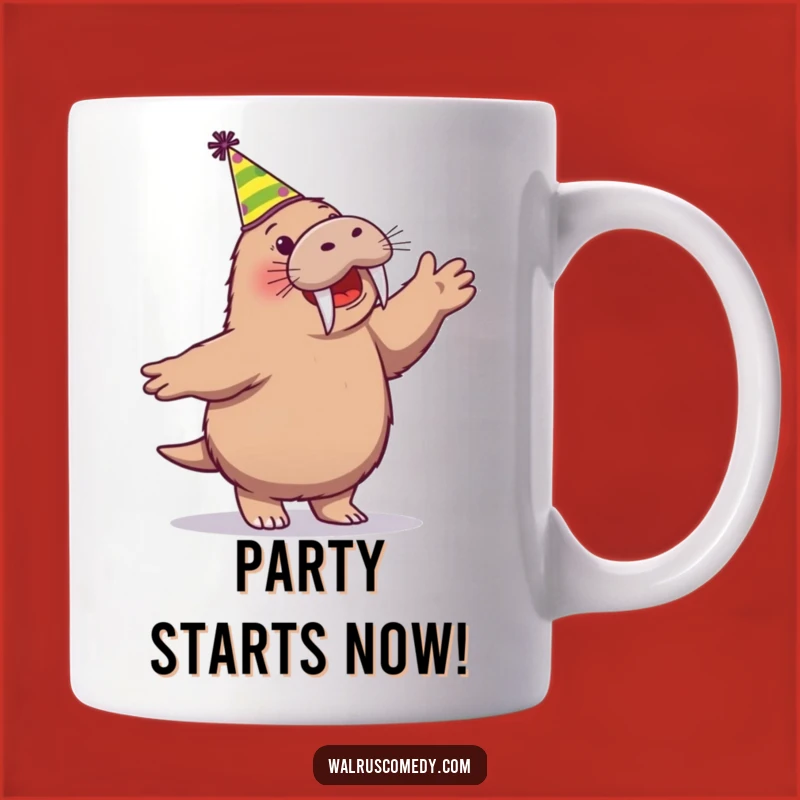 Funny Walrus Party Dance Mug - Joyful Cartoon Walrus Gift, Perfect Funny Gift