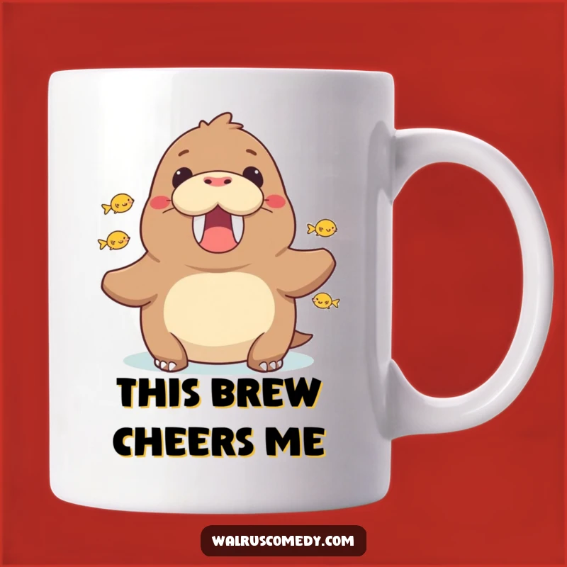 Funny Walrus Cheering Fish Mug - Celebrate with Sea-Sational Joy!