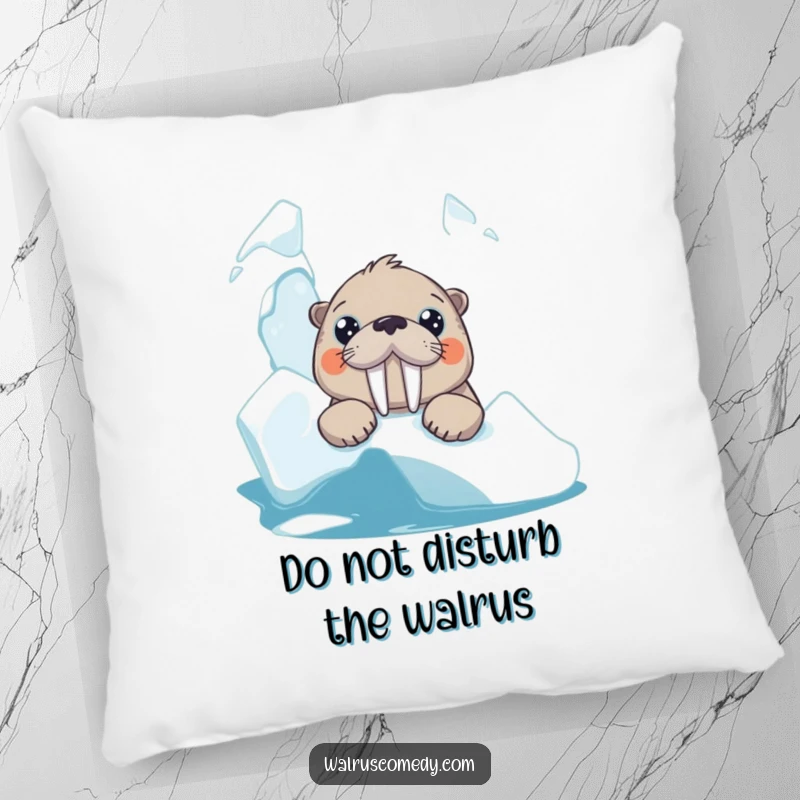 Funny walrus pillow with big curious eyes peeking over an iceberg, offering plush comfort and a humorous decorative touch.