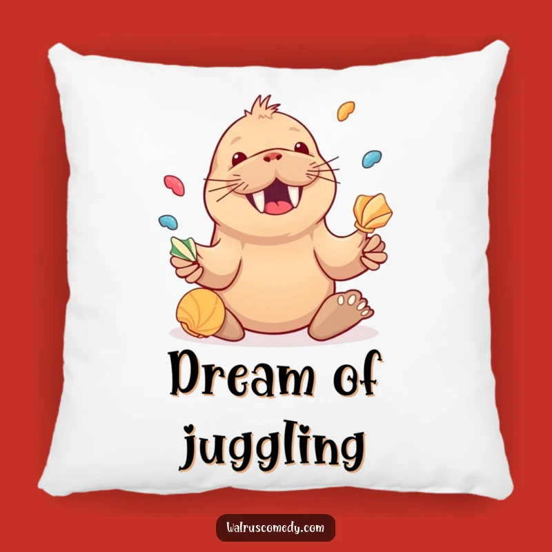 Funny Walrus Juggling Seashells Pillow, Cozy Joy Accent, Sweet Funny Gift
