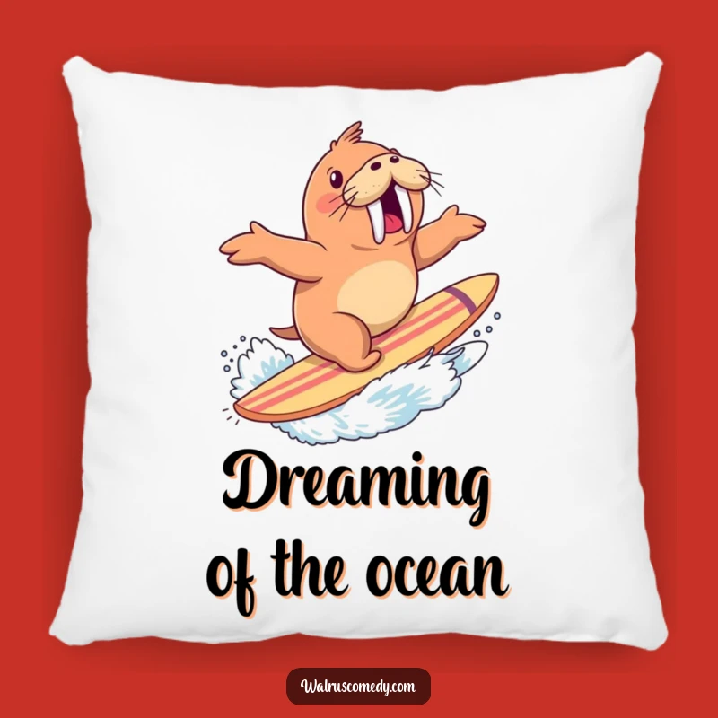 Funny Walrus Surfing Pillow: Excited Rider with Splash - Comfy Funny Gift