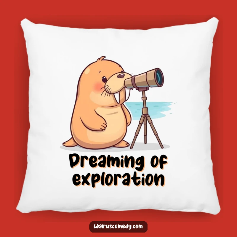 Funny Curious Walrus Telescope Pillow: Cozy Comfort for the Curious Soul