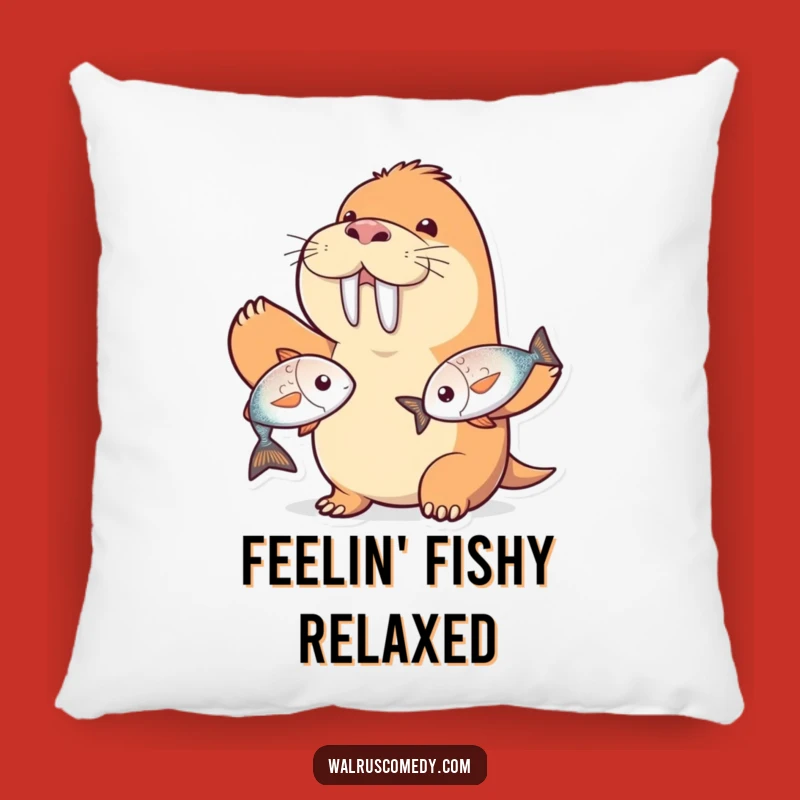 Funny Walrus Pillow - Juggling Fish Cushion, Cozy Gift Idea