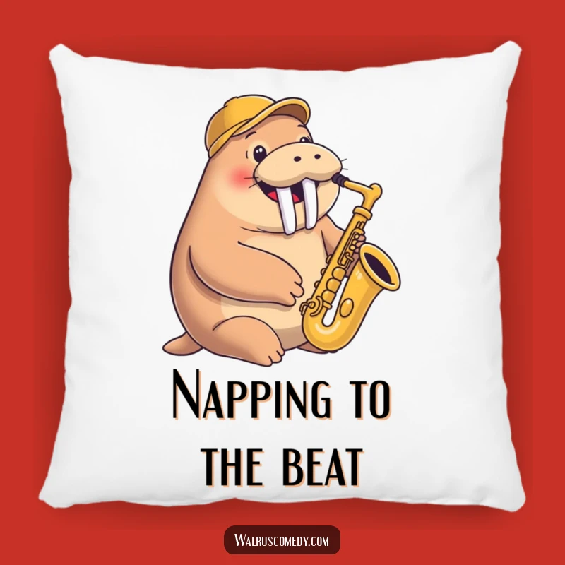 Funny Walrus Saxophone Pillow: Happy Musician with Cap - Comfy Music Gift