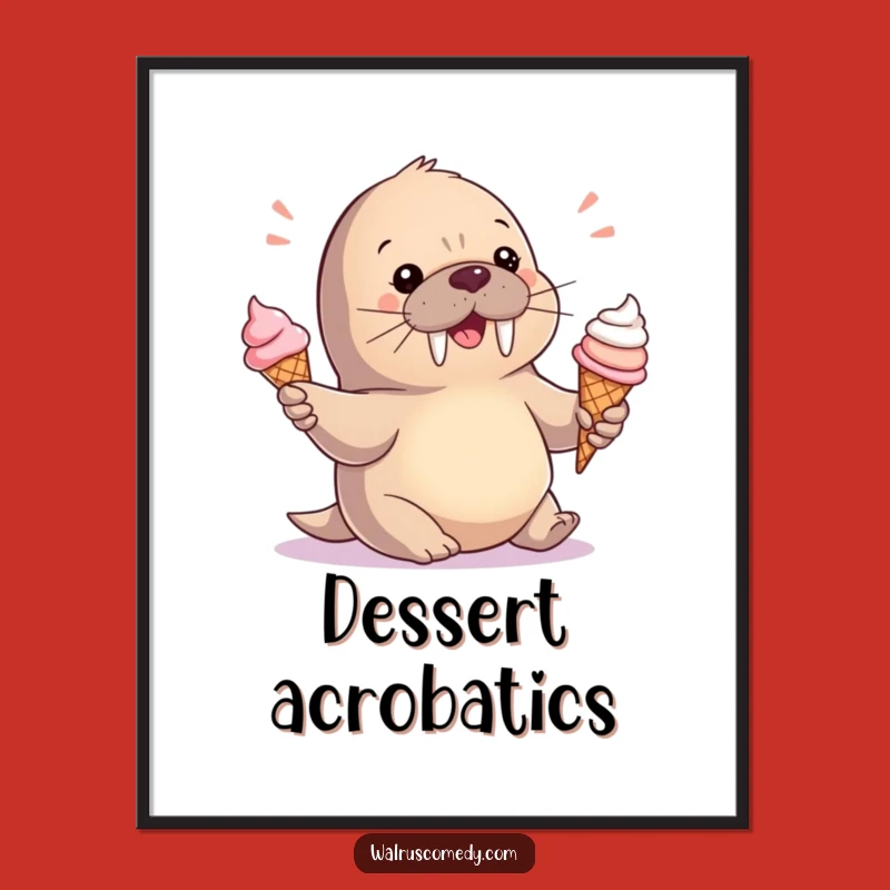 Funny Baby Walrus Ice Cream Digital Art - Cute Playful Decor Gift