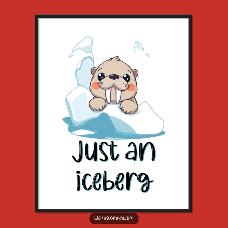 Funny Big Eyed Walrus Digital Art - Curious Iceberg Print, Instant Hilarious Gift