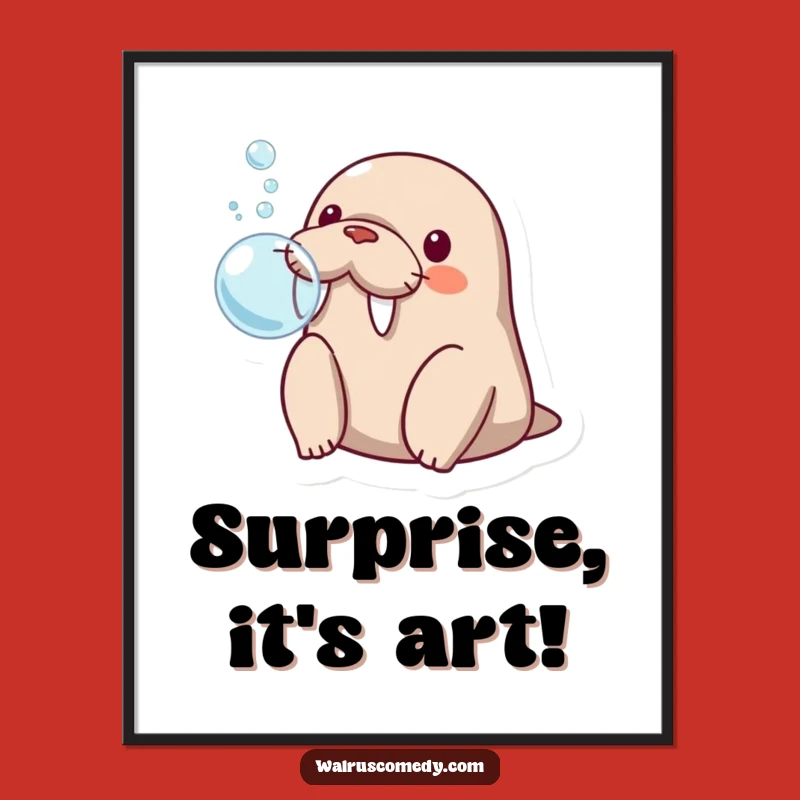 Funny Kawaii Walrus Bubble Digital Art: Instant Whimsy!