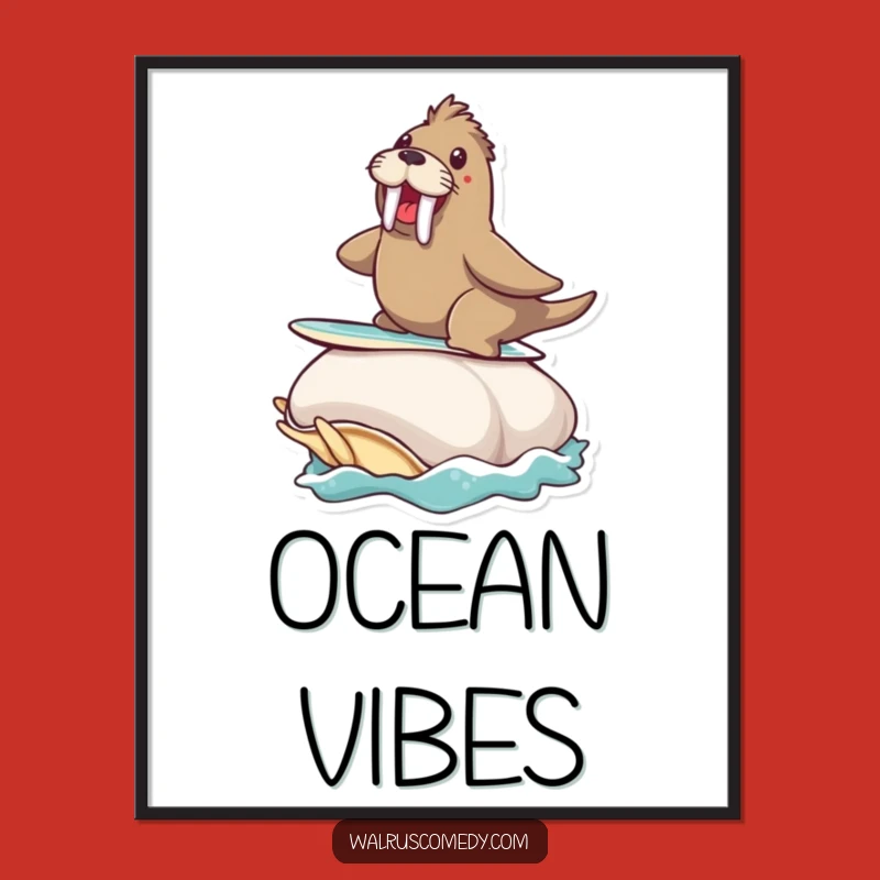 Funny Walrus Art Print - Instant Download of Surfing Excitement