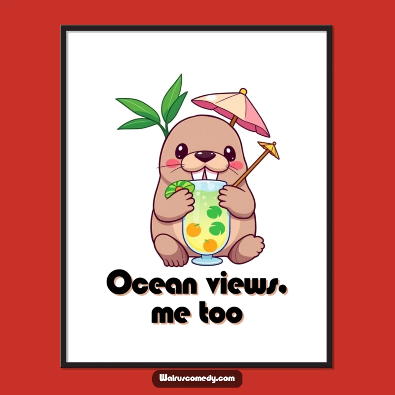 Funny Walrus Tropical Digital Art: Hilarious Vacation Wall Decor Instant Download Gift!