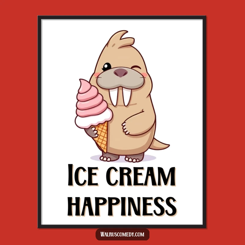 Funny Winking Walrus Ice Cream Digital Print: High-Resolution Hilarious Dessert Art