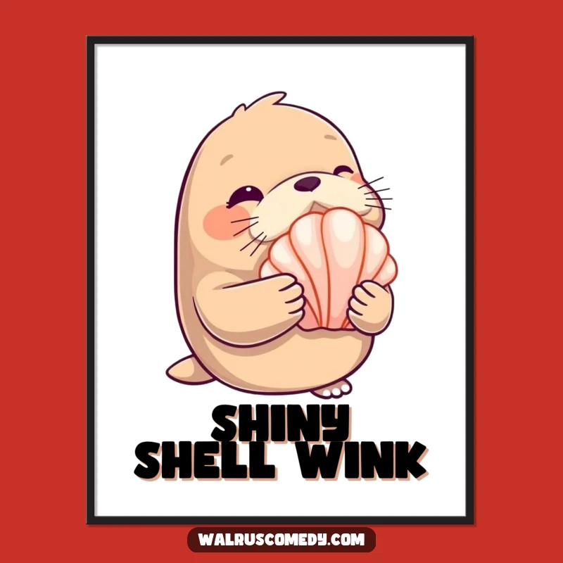 Funny Winking Walrus Seashell Digital Art - Charming Beach Decor Gift