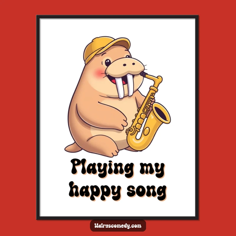 Funny Walrus Saxophone Digital Art: Happy Musician with Cap - Instant Funny Gift