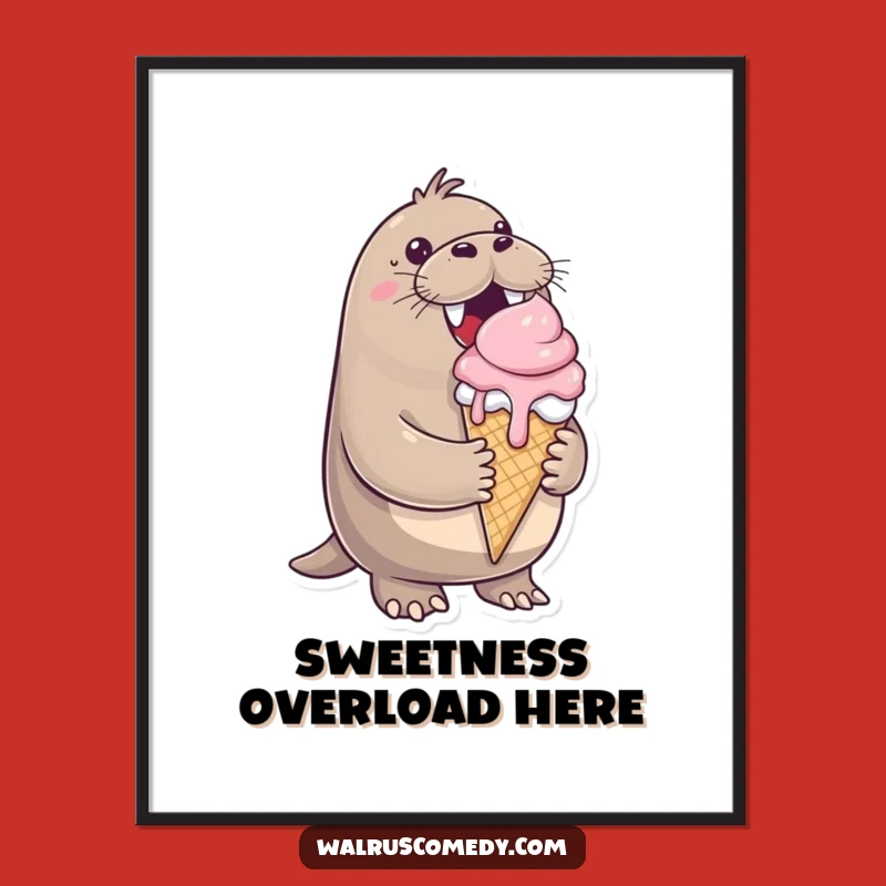Funny Walrus Ice Cream Digital Art: Cheerful Cone Print for Sweet Walls