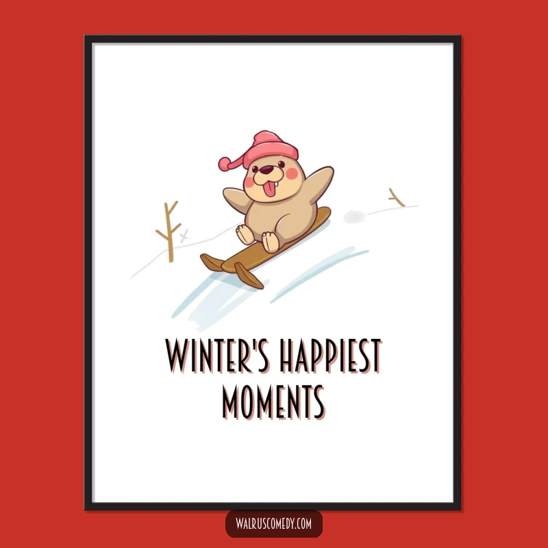 Funny Snow Walrus Digital Art: Hilarious Winter Wall Art Instant Download Gift!