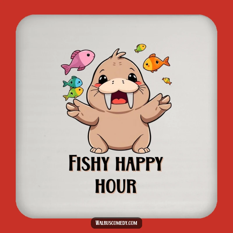 Funny Walrus Juggling Fish Coaster: Happy Character Protection for Tables