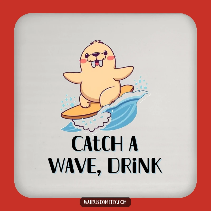 Funny Surfing Walrus Coaster - Wave Rider Protector, Charming Funny Gift