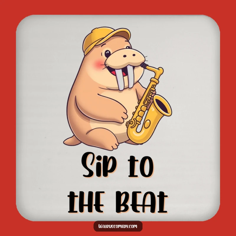 Funny Walrus Saxophone Coaster: Happy Musician with Cap - Protect Surfaces Funny Gift