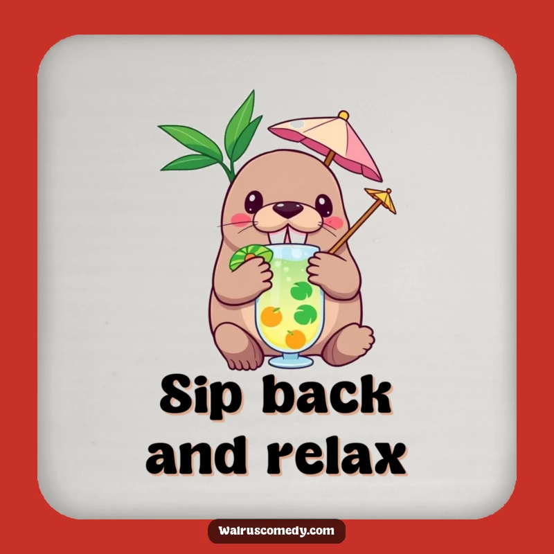 Funny Walrus Tropical Drink Coaster: Hilarious Bar Decor Accessory Gift!