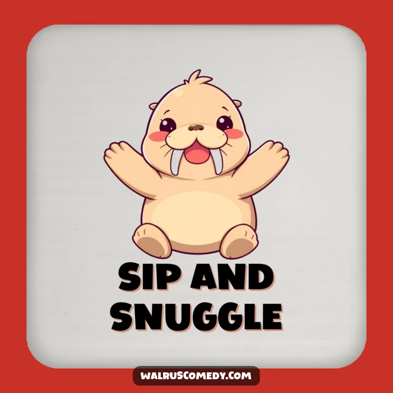 Funny Joyful Walrus Hug Coaster: Serve Drinks with a Smile