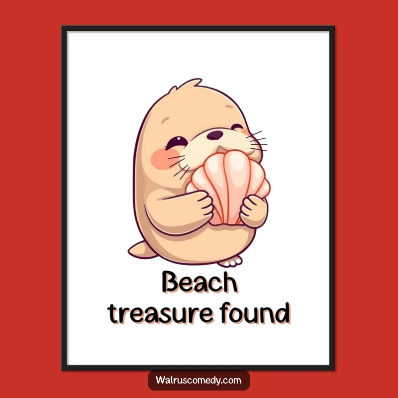 Funny Winking Walrus Seashell Poster - Charming Beach Art Gift