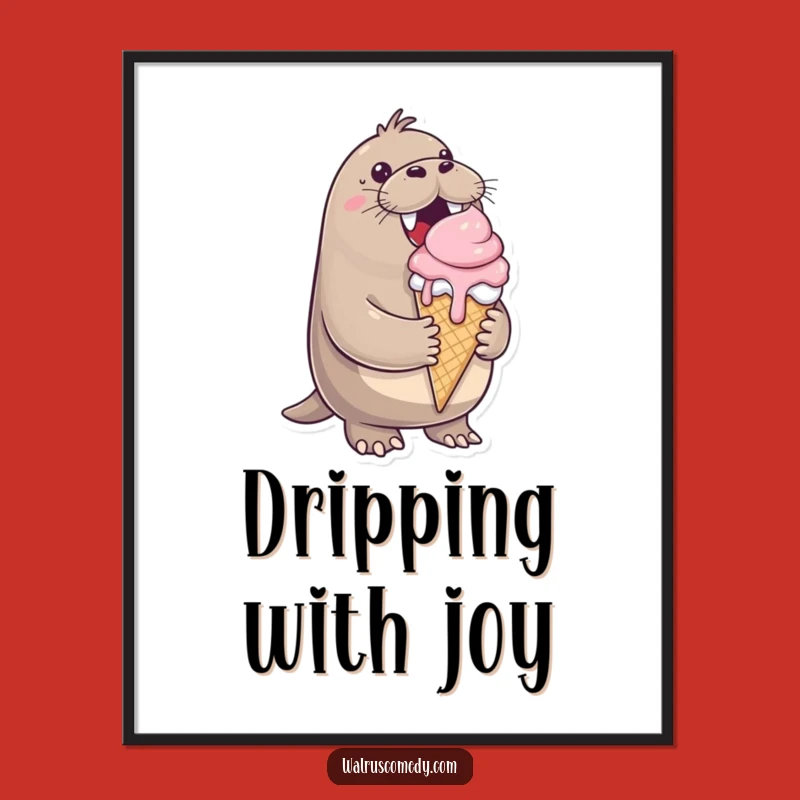 Funny Walrus Ice Cream Poster: Cheerful Cone Art for Sweet Spaces