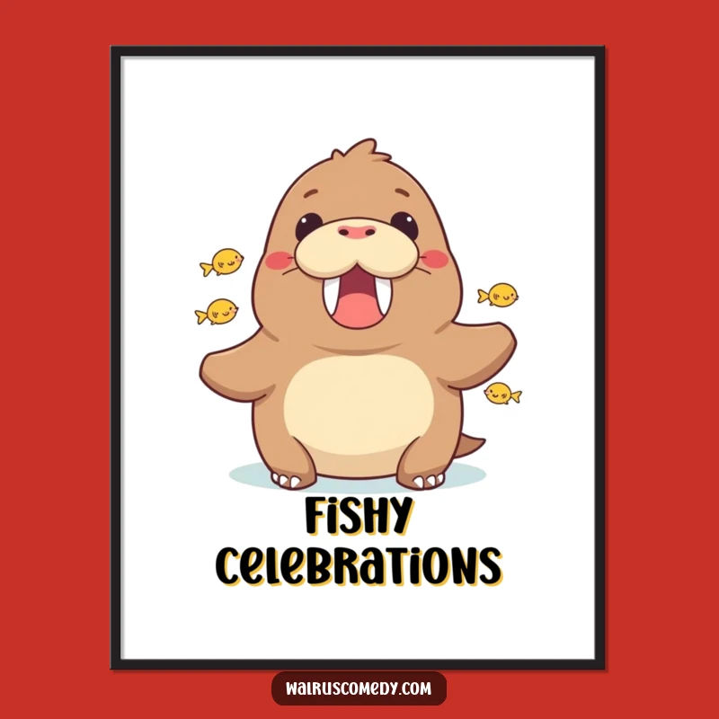 Funny Walrus Cheering Poster - Bring Excitement to Your Walls!