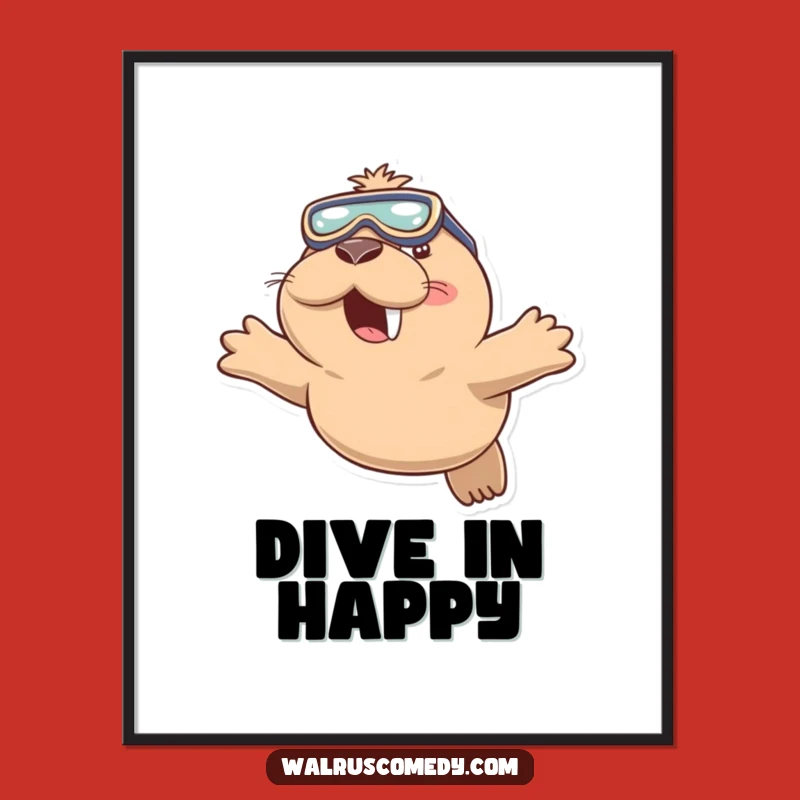 Funny Walrus Diving Poster: Playful Goggles & Smile - Underwater Wall Art Funny Gift