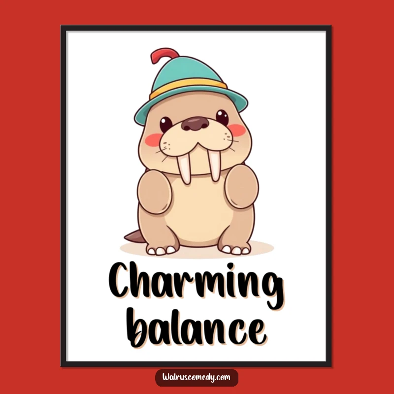 Funny Walrus Hat Trick Poster, Whimsical Art, Great Funny Gift