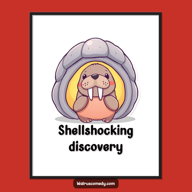 Funny Walrus Shell Art Print, Humorous Coastal Decor Gift for Wall Art