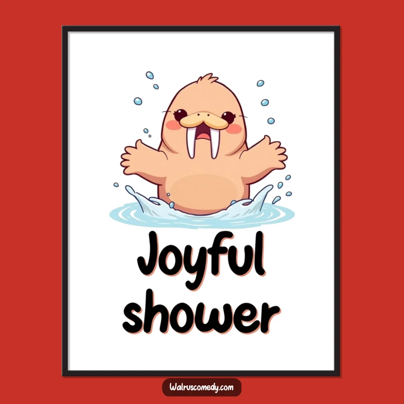 Funny Walrus Splashing Water Poster, Energetic Ocean Art, Great Funny Gift