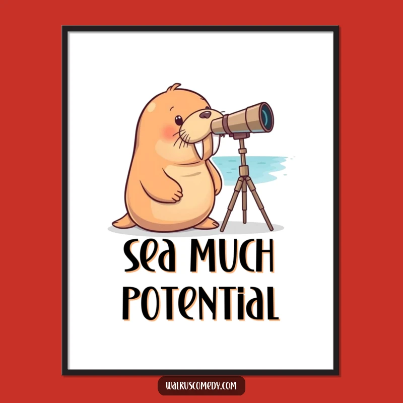 Funny Curious Walrus Telescope Poster: Inspire Your Walls with Humor
