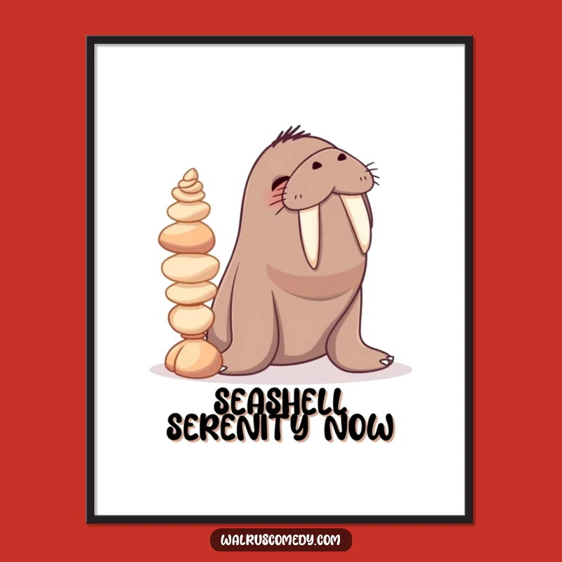 Funny Giggling Walrus Seashell Poster: Bring Hilarious Ocean Charm to Your Walls