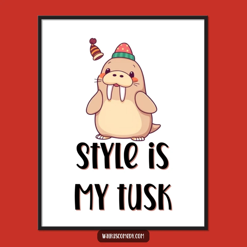 Funny Kawaii Walrus Hat Tusk Poster - Whimsical Arctic Art, Humorous Gift