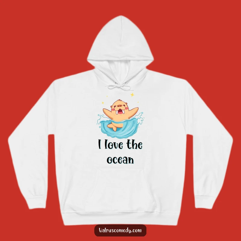 Cozy Funny Walrus Diving Wave Hoodie: Warm and Hilarious Beach Gift